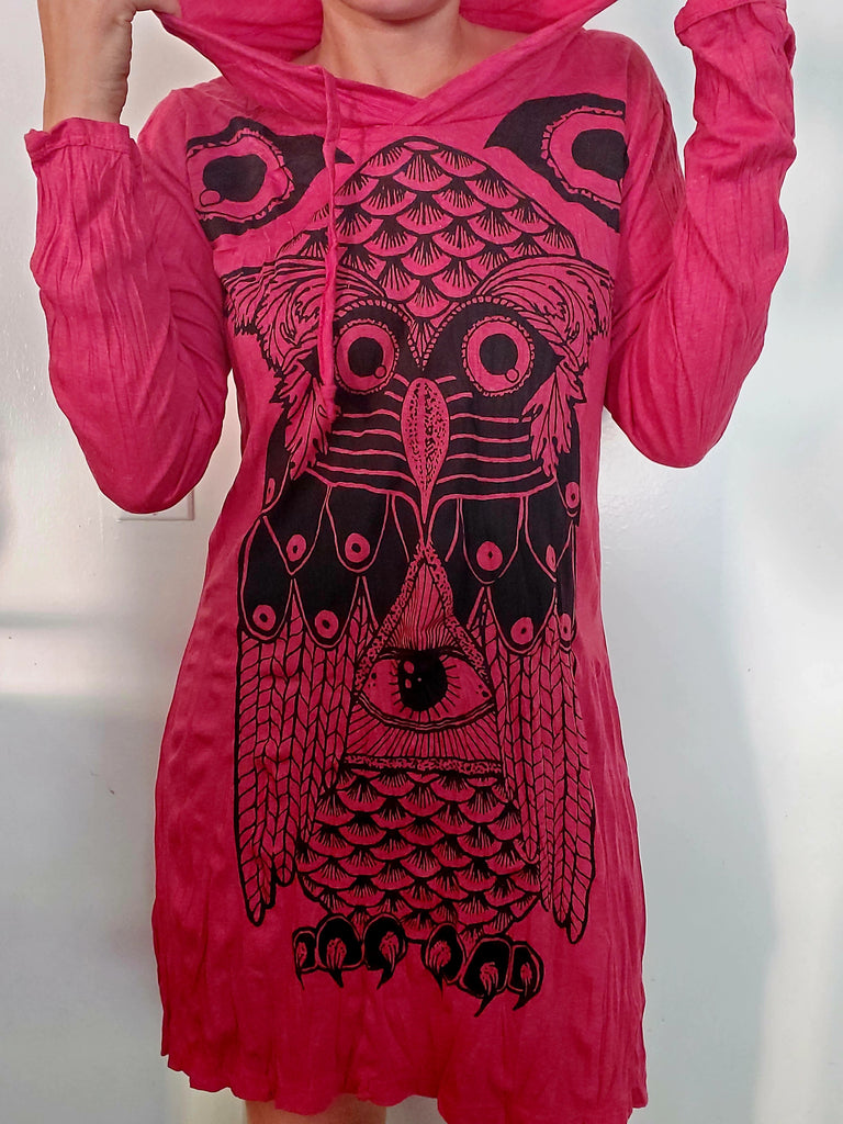 Women's Owl Hoodie Dress-The High Thai-The High Thai-Yoga Pants-Harem Pants-Hippie Clothing-San Diego