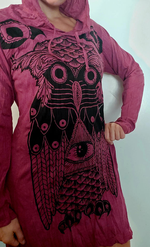 Women's Owl Hoodie Dress-The High Thai-The High Thai-Yoga Pants-Harem Pants-Hippie Clothing-San Diego