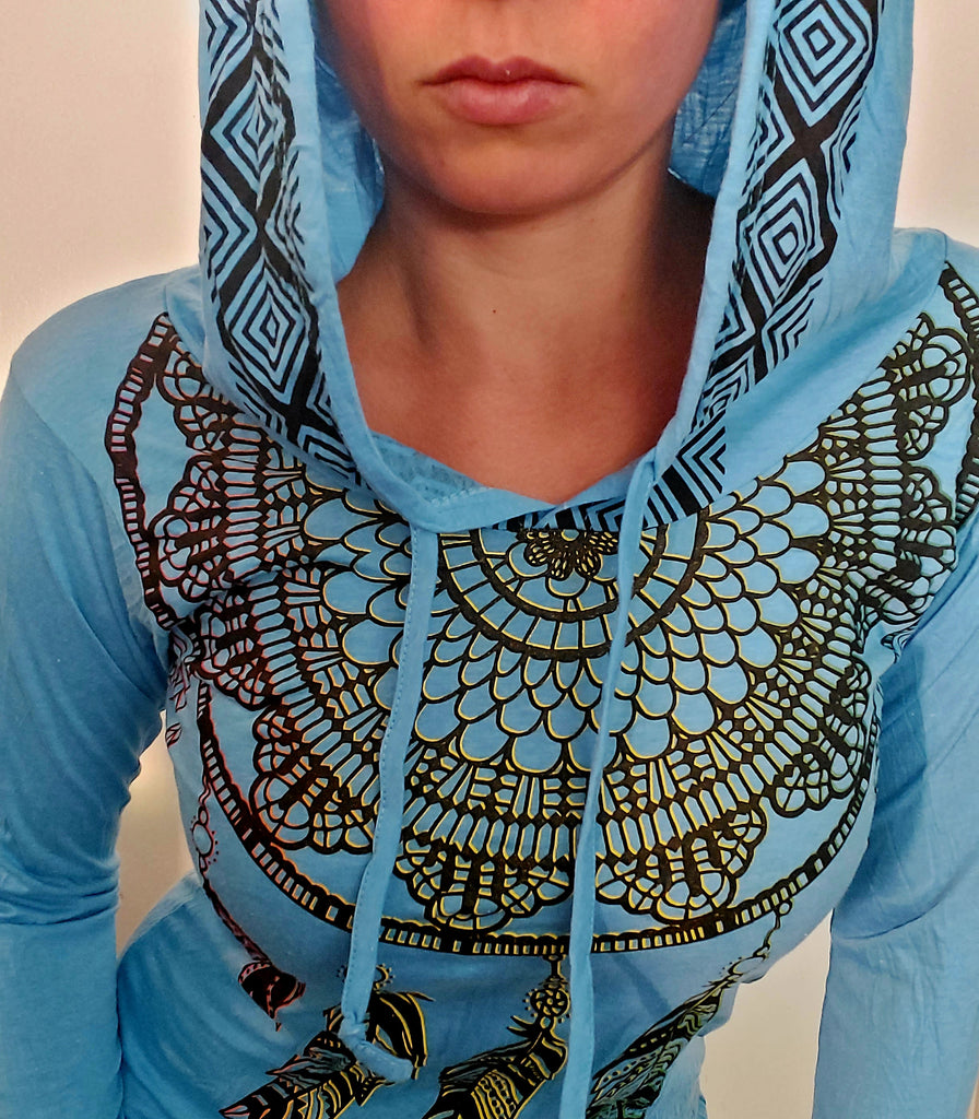 Women's Multicolored Feather Hoodie Dress-The High Thai-The High Thai-Yoga Pants-Harem Pants-Hippie Clothing-San Diego