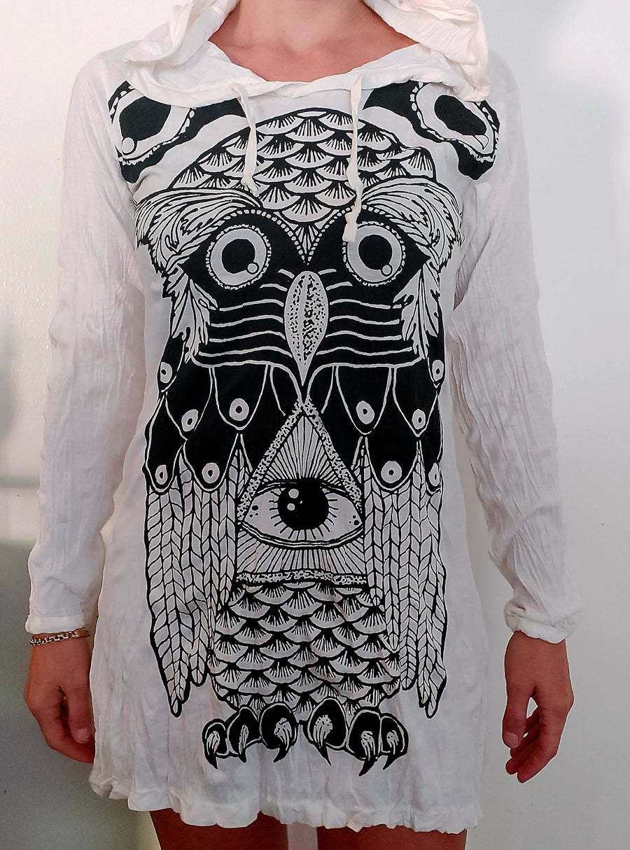 Women's Owl Hoodie Dress-The High Thai-The High Thai-Yoga Pants-Harem Pants-Hippie Clothing-San Diego