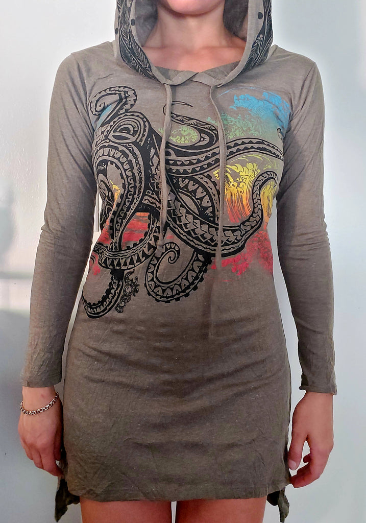 Women's Multicolored Octopus Hoodie Dress-The High Thai-The High Thai-Yoga Pants-Harem Pants-Hippie Clothing-San Diego