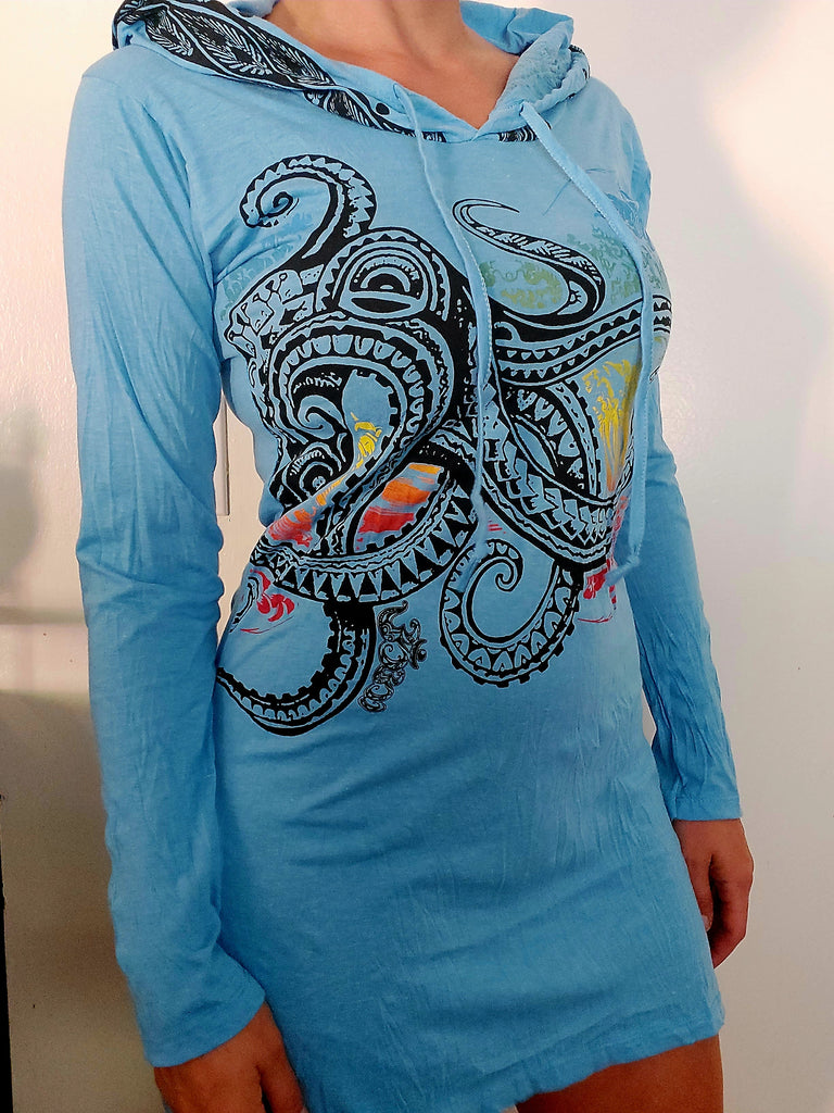 Women's Multicolored Octopus Hoodie Dress-The High Thai-The High Thai-Yoga Pants-Harem Pants-Hippie Clothing-San Diego