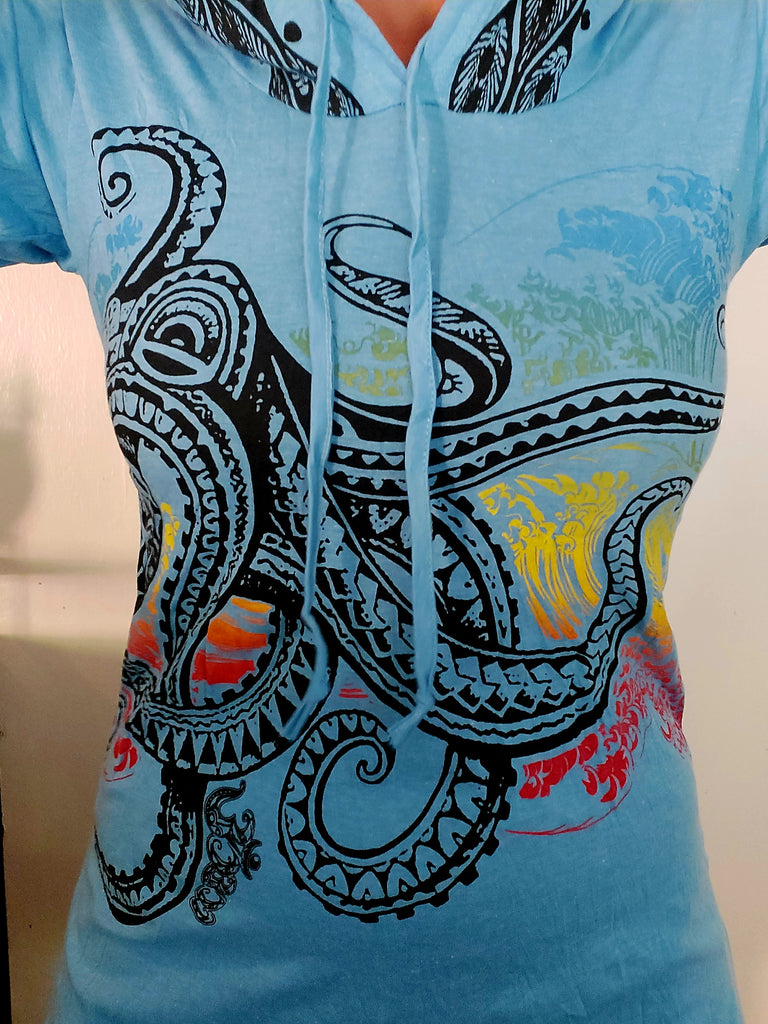 Women's Multicolored Octopus Hoodie Dress-The High Thai-The High Thai-Yoga Pants-Harem Pants-Hippie Clothing-San Diego