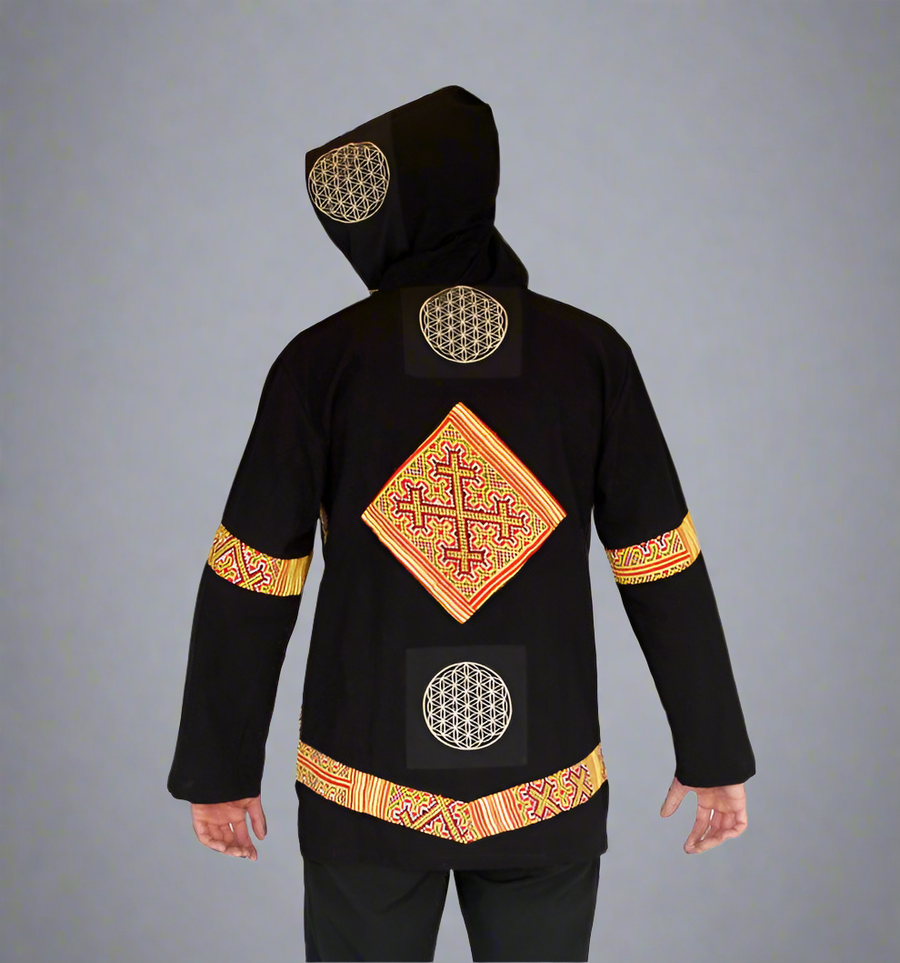 Tribal Flower of Life Jacket with a back patch in Black-The High Thai-The High Thai-Yoga Pants-Harem Pants-Hippie Clothing-San Diego