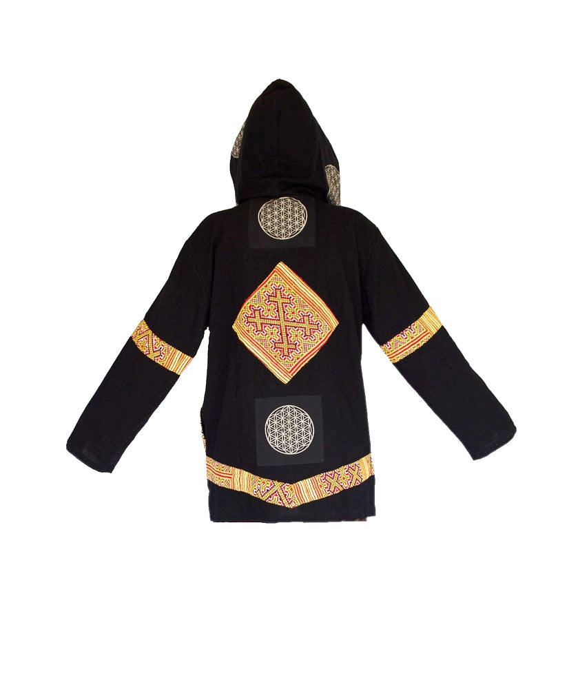 Tribal Flower of Life Jacket with a back patch in Black-The High Thai-The High Thai-Yoga Pants-Harem Pants-Hippie Clothing-San Diego