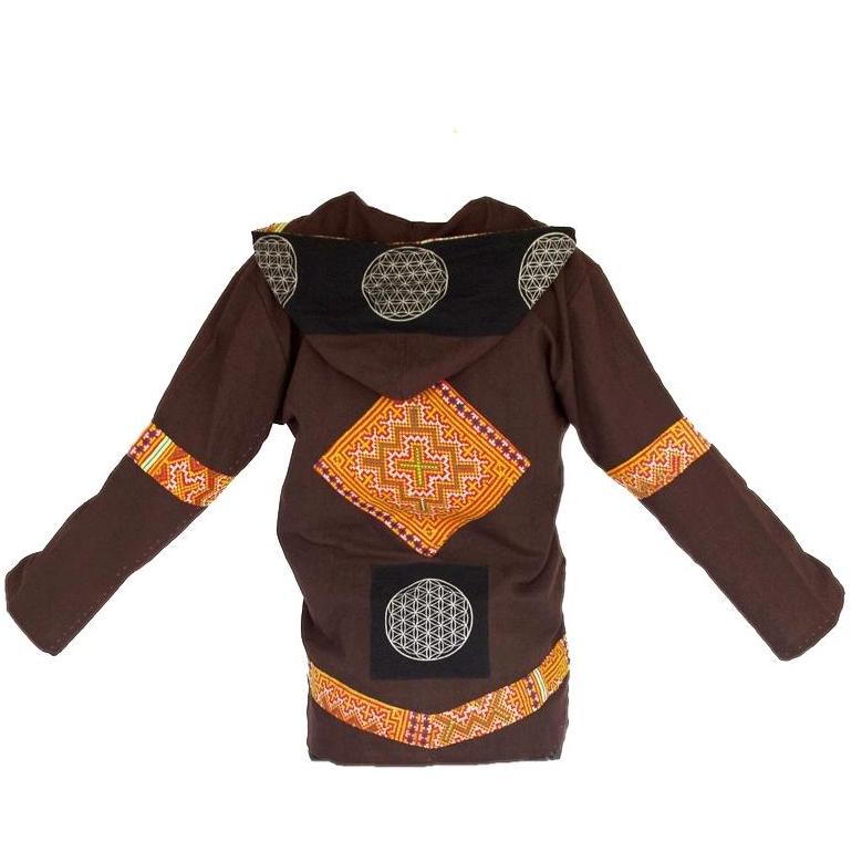 Tribal Flower of Life Jacket with a back patch in Brown-The High Thai-The High Thai-Yoga Pants-Harem Pants-Hippie Clothing-San Diego