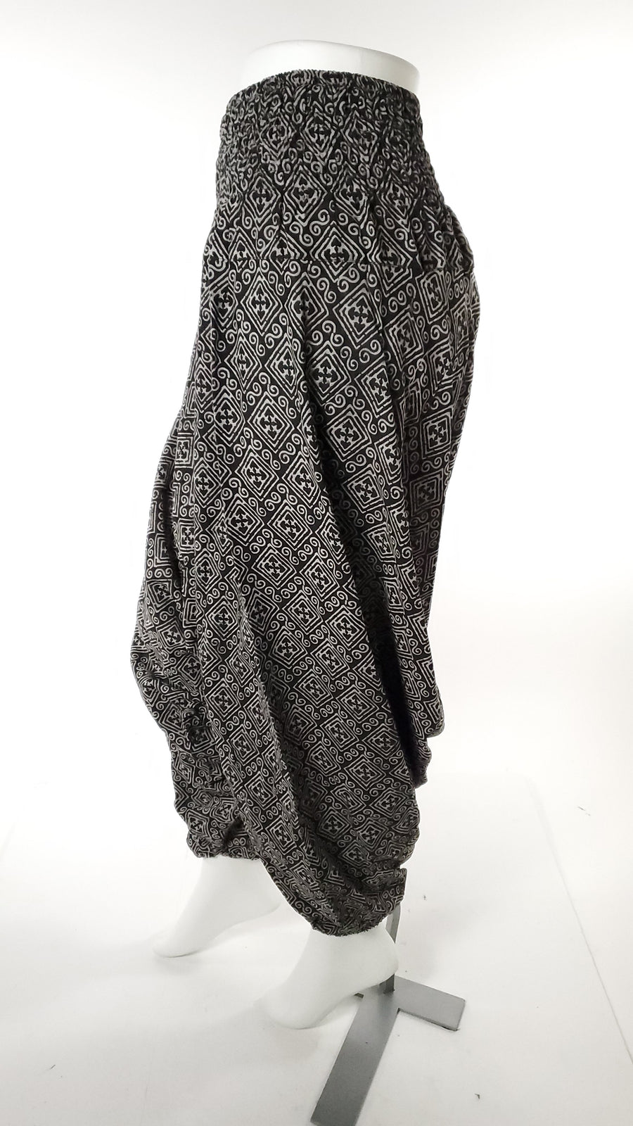 Women's Low Cut Harem Pants in Black Block Print-The High Thai-The High Thai-Yoga Pants-Harem Pants-Hippie Clothing-San Diego