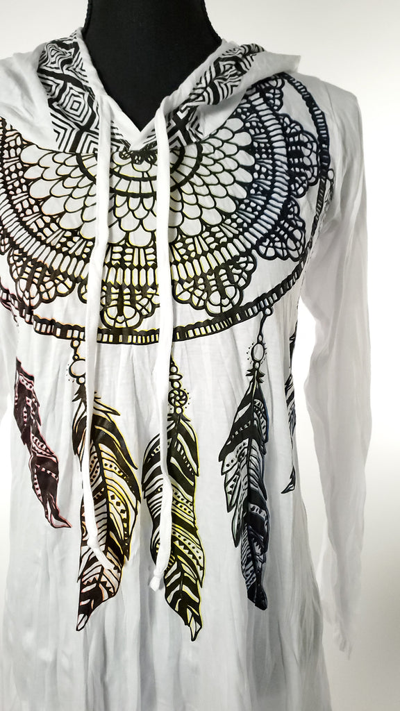 Women's Multicolored Feather Hoodie Dress-The High Thai-The High Thai-Yoga Pants-Harem Pants-Hippie Clothing-San Diego