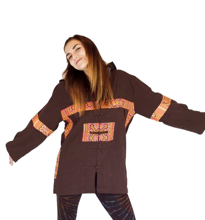 Tribal Flower of Life Jacket with a back patch in Brown-The High Thai-The High Thai-Yoga Pants-Harem Pants-Hippie Clothing-San Diego