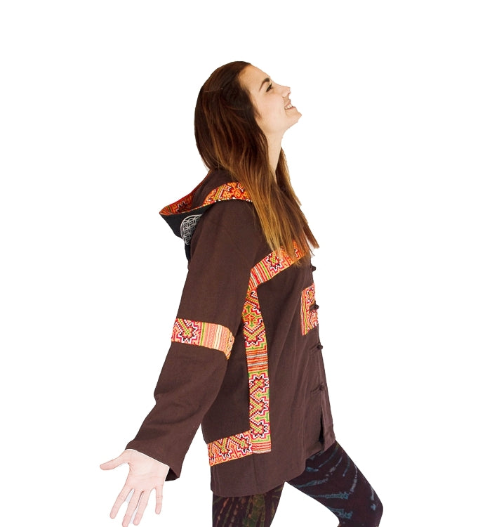 Tribal Flower of Life Jacket with a back patch in Brown-The High Thai-The High Thai-Yoga Pants-Harem Pants-Hippie Clothing-San Diego