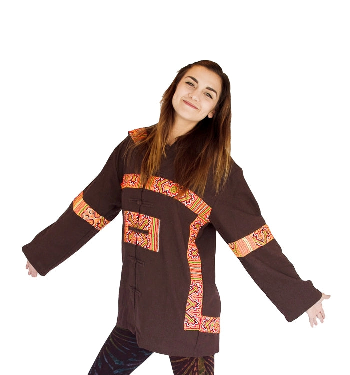 Tribal Flower of Life Jacket with a back patch in Brown-The High Thai-The High Thai-Yoga Pants-Harem Pants-Hippie Clothing-San Diego