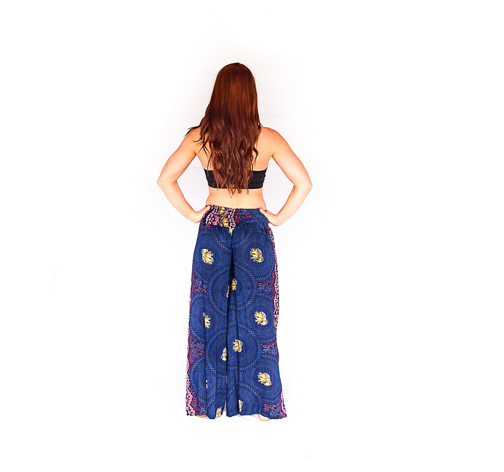Elephant Design Open Leg Pants in Blue-The High Thai-The High Thai-Yoga Pants-Harem Pants-Hippie Clothing-San Diego
