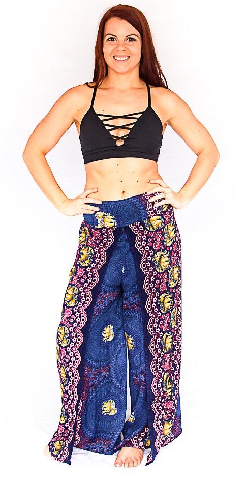 Elephant Design Open Leg Pants in Blue-The High Thai-The High Thai-Yoga Pants-Harem Pants-Hippie Clothing-San Diego