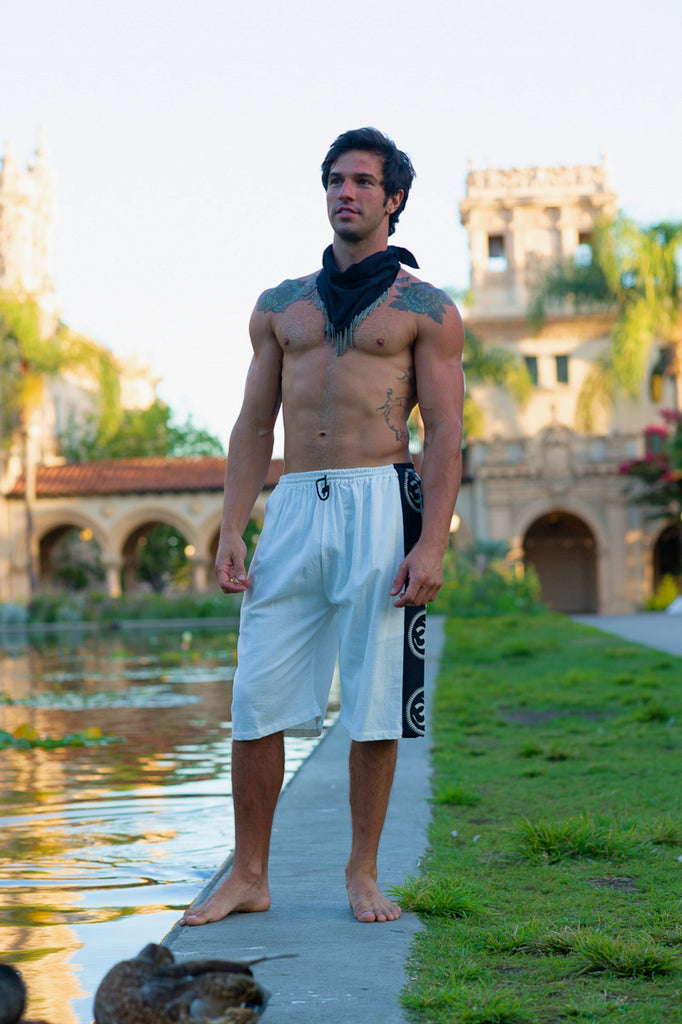 Om Lounge Shorts in White-The High Thai-The High Thai-Yoga Pants-Harem Pants-Hippie Clothing-San Diego