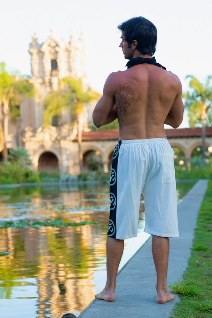 Om Lounge Shorts in White-The High Thai-The High Thai-Yoga Pants-Harem Pants-Hippie Clothing-San Diego