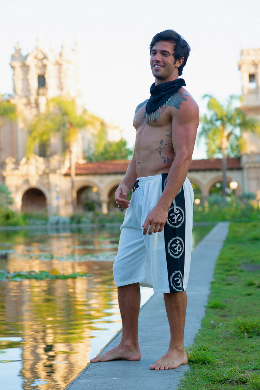 Om Lounge Shorts in White-The High Thai-The High Thai-Yoga Pants-Harem Pants-Hippie Clothing-San Diego
