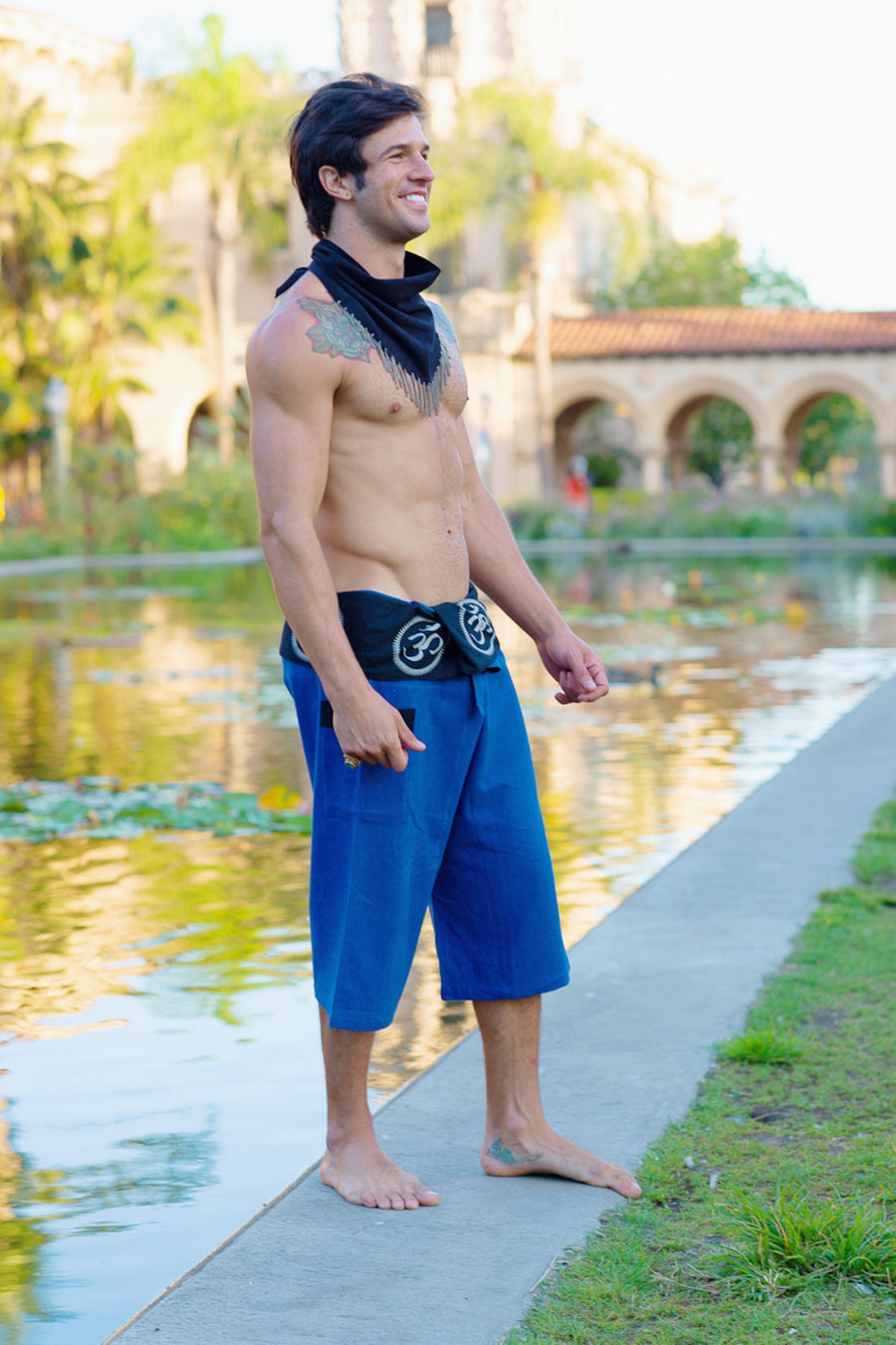 Om Fisherman Shorts in Blue-The High Thai-The High Thai-Yoga Pants-Harem Pants-Hippie Clothing-San Diego