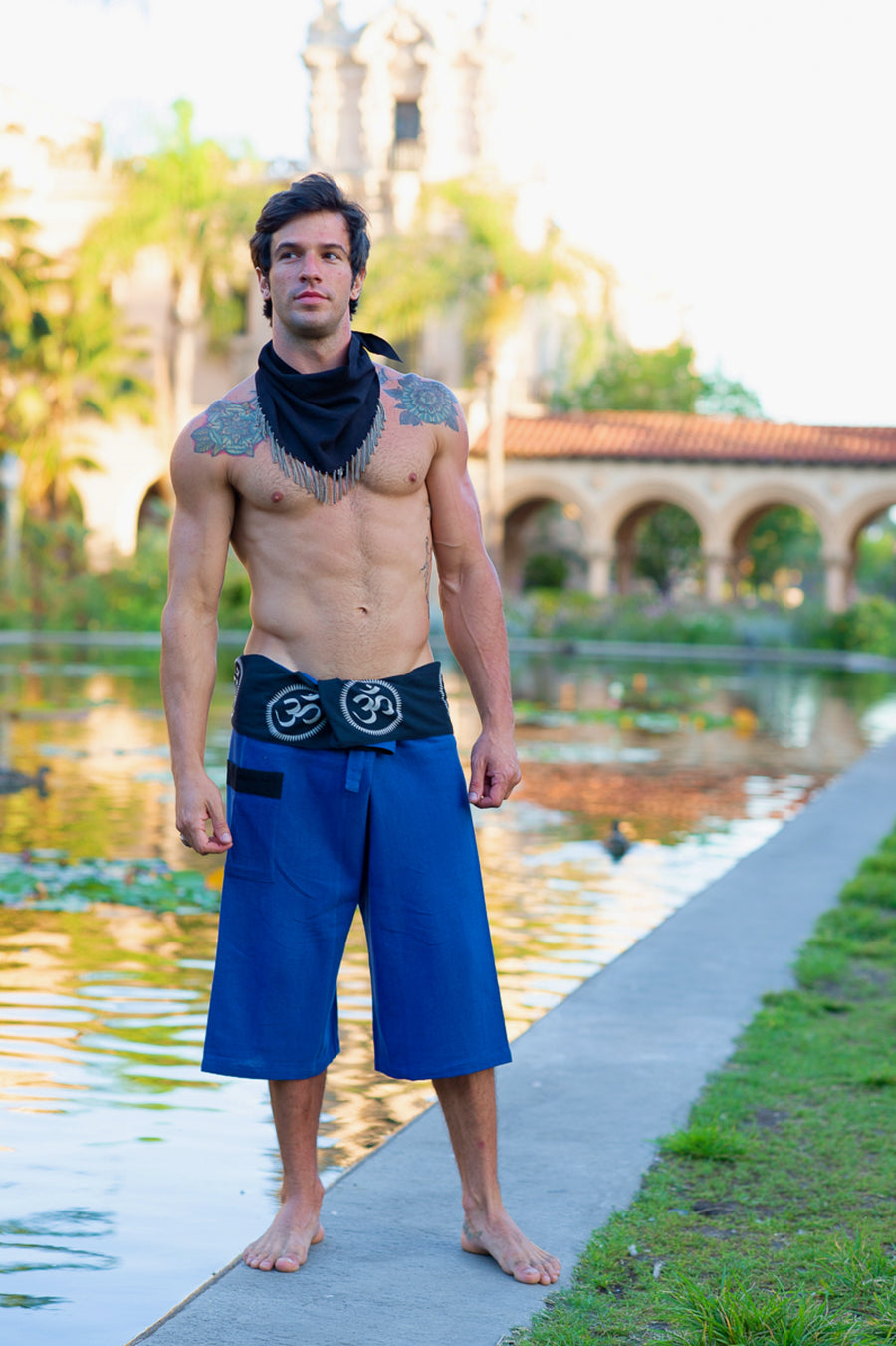 Om Fisherman Shorts in Blue-The High Thai-The High Thai-Yoga Pants-Harem Pants-Hippie Clothing-San Diego