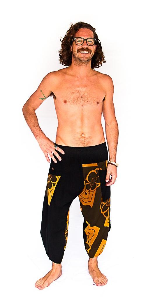 Samurai Elastic Shorts in Floral Tan-The High Thai-The High Thai-Yoga Pants-Harem Pants-Hippie Clothing-San Diego