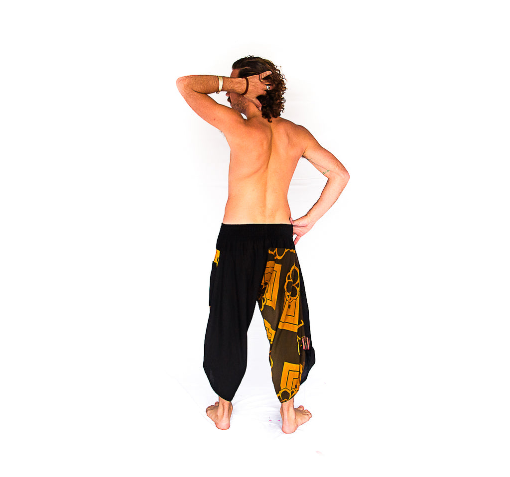 Samurai Elastic Shorts in Floral Tan-The High Thai-The High Thai-Yoga Pants-Harem Pants-Hippie Clothing-San Diego