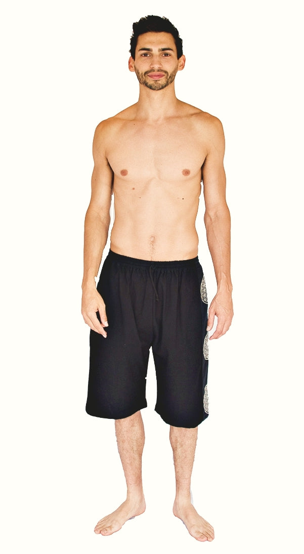 Flower of Life Lounge Shorts in Black-The High Thai-The High Thai-Yoga Pants-Harem Pants-Hippie Clothing-San Diego