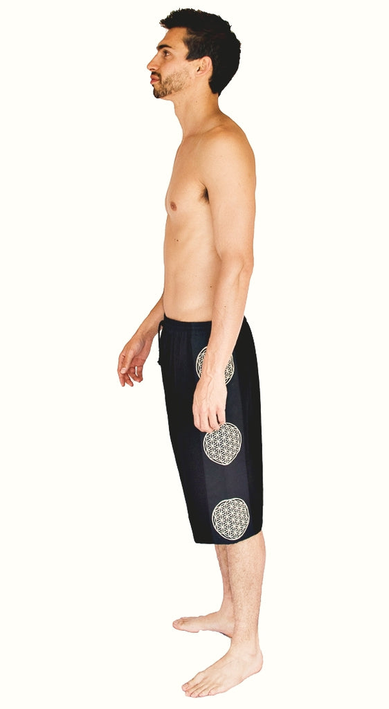 Flower of Life Lounge Shorts in Black-The High Thai-The High Thai-Yoga Pants-Harem Pants-Hippie Clothing-San Diego