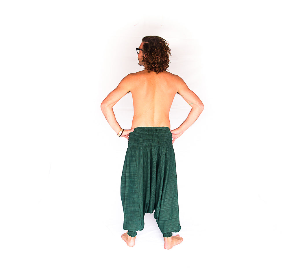 Men's Low Cut Harem Pants in Green Static-The High Thai-The High Thai-Yoga Pants-Harem Pants-Hippie Clothing-San Diego