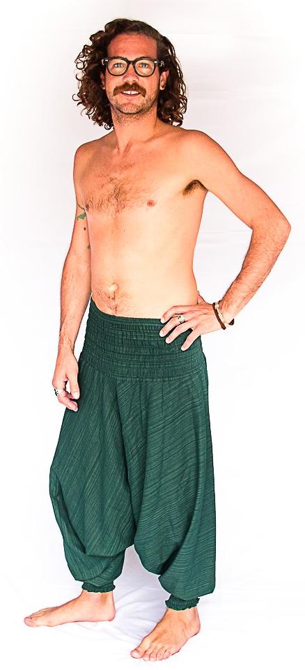Men's Low Cut Harem Pants in Green Static-The High Thai-The High Thai-Yoga Pants-Harem Pants-Hippie Clothing-San Diego