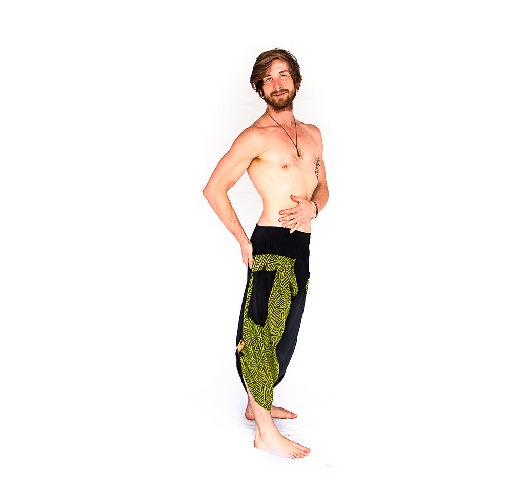 Samurai Elastic Shorts in Lime Light-The High Thai-The High Thai-Yoga Pants-Harem Pants-Hippie Clothing-San Diego