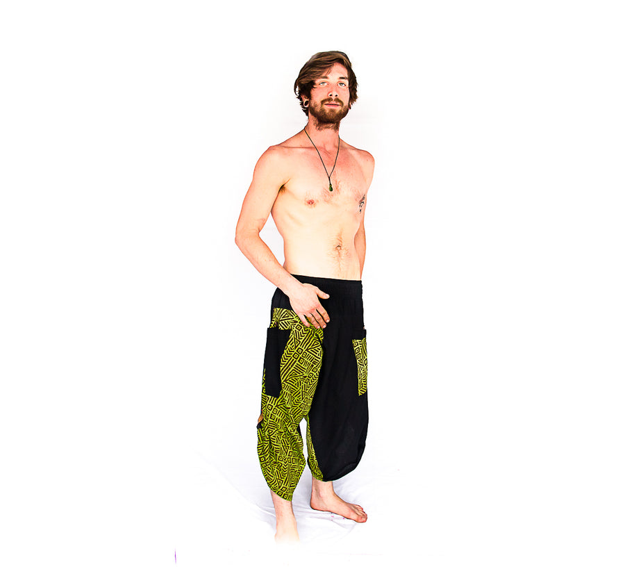 Samurai Elastic Shorts in Lime Light-The High Thai-The High Thai-Yoga Pants-Harem Pants-Hippie Clothing-San Diego