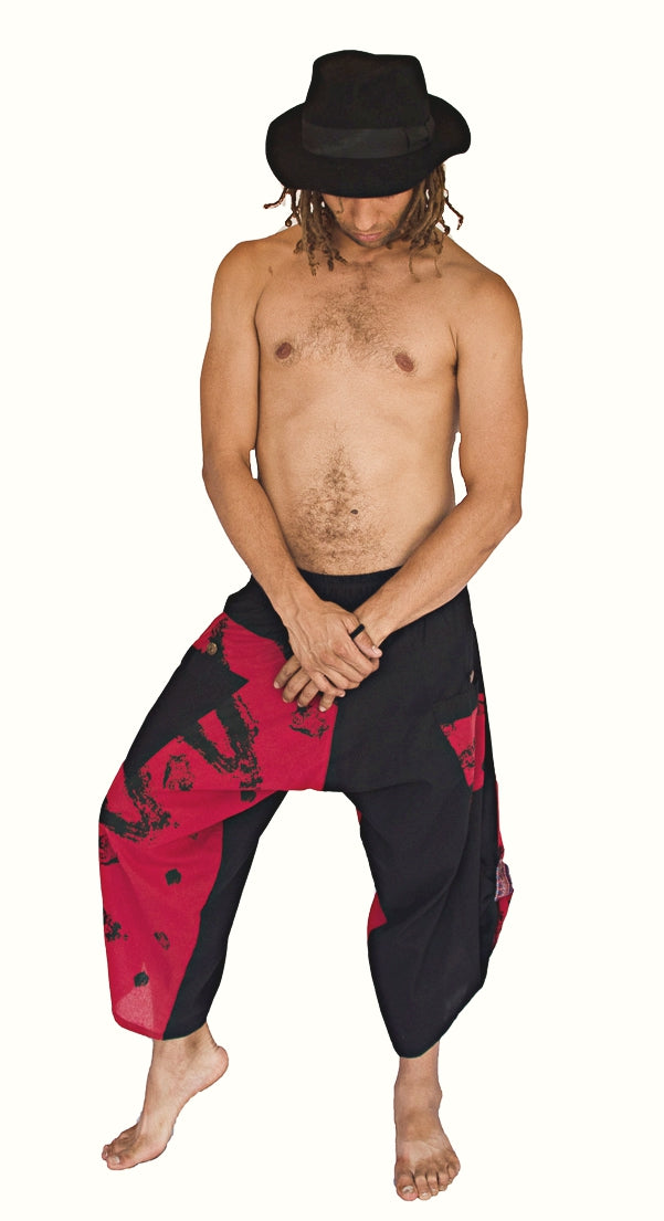 Samurai Elastic Shorts in Fire Red-The High Thai-The High Thai-Yoga Pants-Harem Pants-Hippie Clothing-San Diego