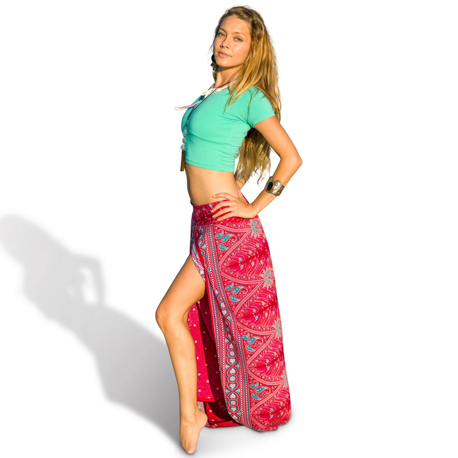 Feather Design Open Leg Pants in Pink-The High Thai-The High Thai-Yoga Pants-Harem Pants-Hippie Clothing-San Diego