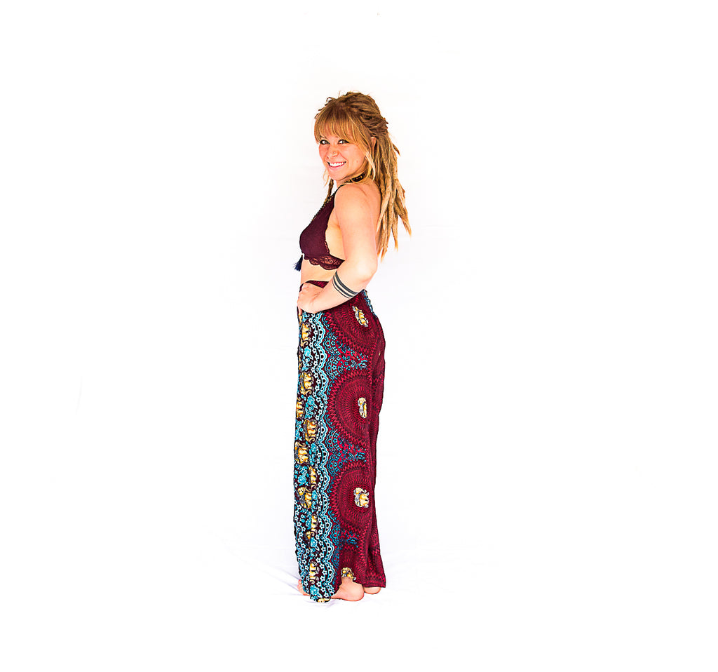 Elephant Design Open Leg Pants in Red-The High Thai-The High Thai-Yoga Pants-Harem Pants-Hippie Clothing-San Diego