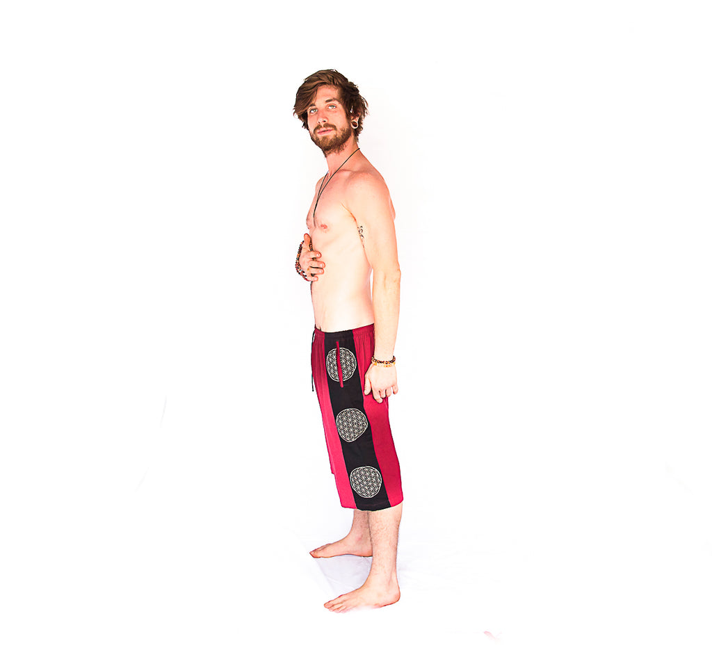 Flower of Life Lounge Shorts in Red-The High Thai-The High Thai-Yoga Pants-Harem Pants-Hippie Clothing-San Diego
