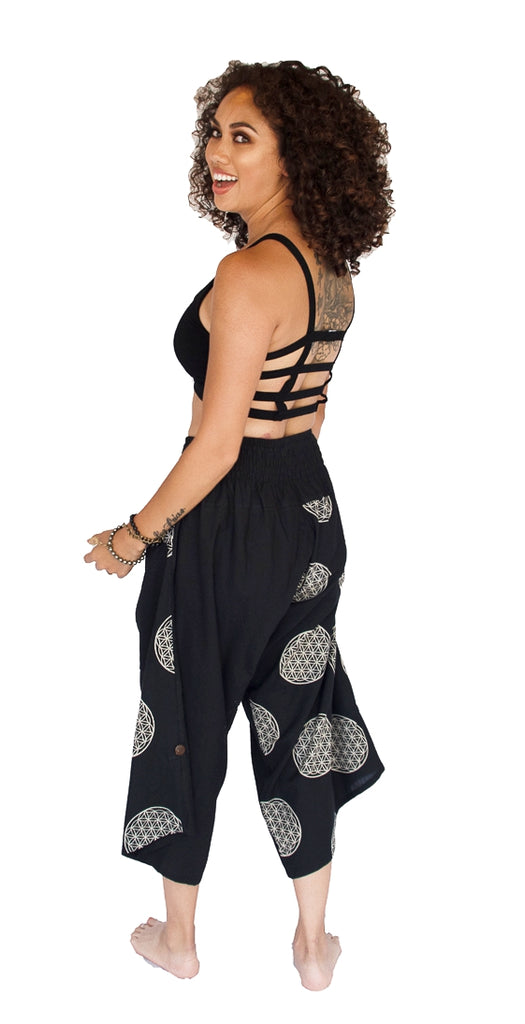 Women's Elastic Samurai Shorts in Sacred Geometry-The High Thai-The High Thai-Yoga Pants-Harem Pants-Hippie Clothing-San Diego