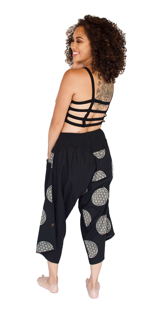 Women's Elastic Samurai Shorts in Sacred Geometry-The High Thai-The High Thai-Yoga Pants-Harem Pants-Hippie Clothing-San Diego
