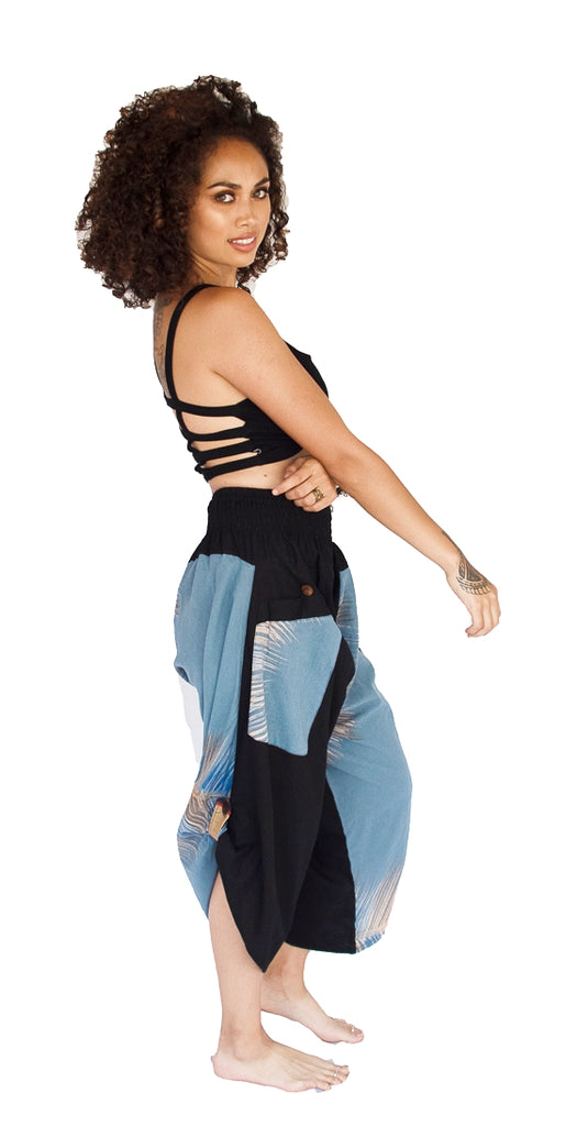 Women's Elastic Samurai Shorts in Sky Blue-The High Thai-The High Thai-Yoga Pants-Harem Pants-Hippie Clothing-San Diego