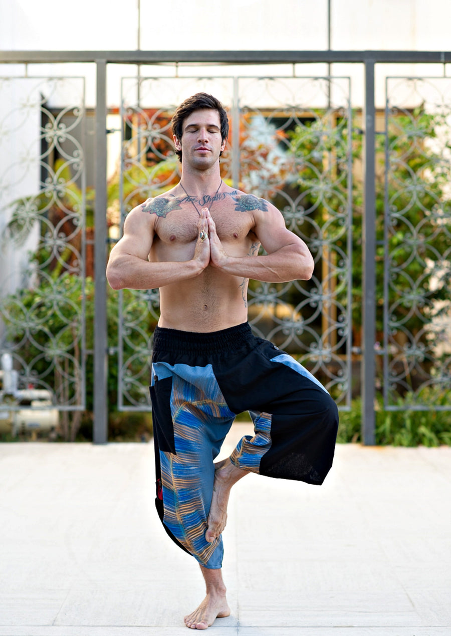 Samurai Elastic Shorts in Sky Blue-The High Thai-The High Thai-Yoga Pants-Harem Pants-Hippie Clothing-San Diego