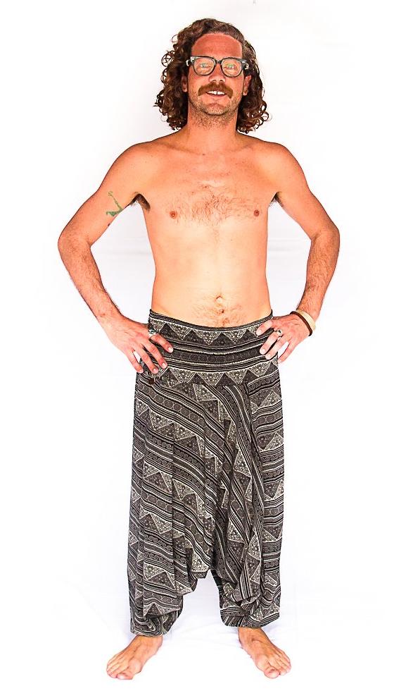 Men's Low Cut Harem Pants in Tribal Grey-The High Thai-The High Thai-Yoga Pants-Harem Pants-Hippie Clothing-San Diego