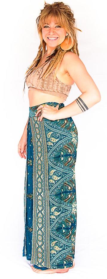 Feather Design Open Leg Pants in Turquoise-The High Thai-The High Thai-Yoga Pants-Harem Pants-Hippie Clothing-San Diego