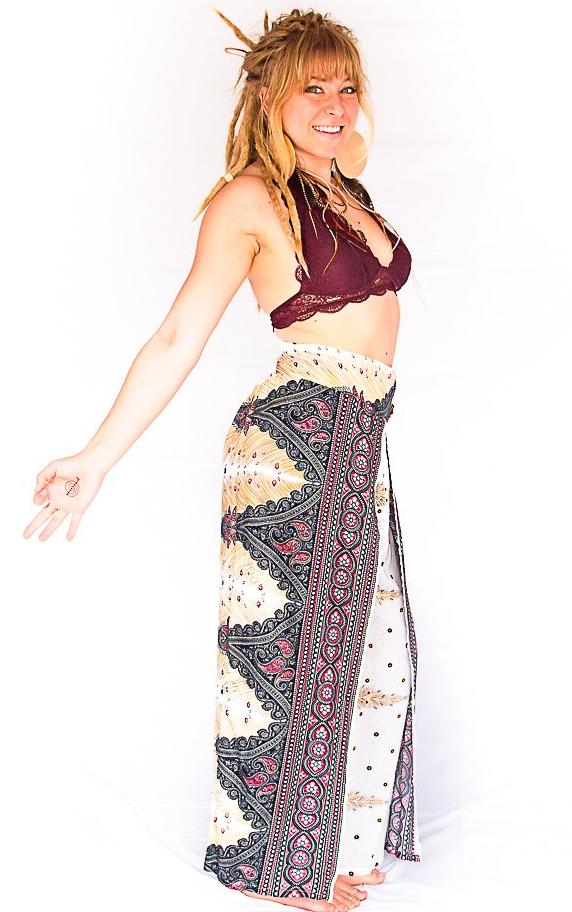 Feather Design Open Leg Pants in White-The High Thai-The High Thai-Yoga Pants-Harem Pants-Hippie Clothing-San Diego