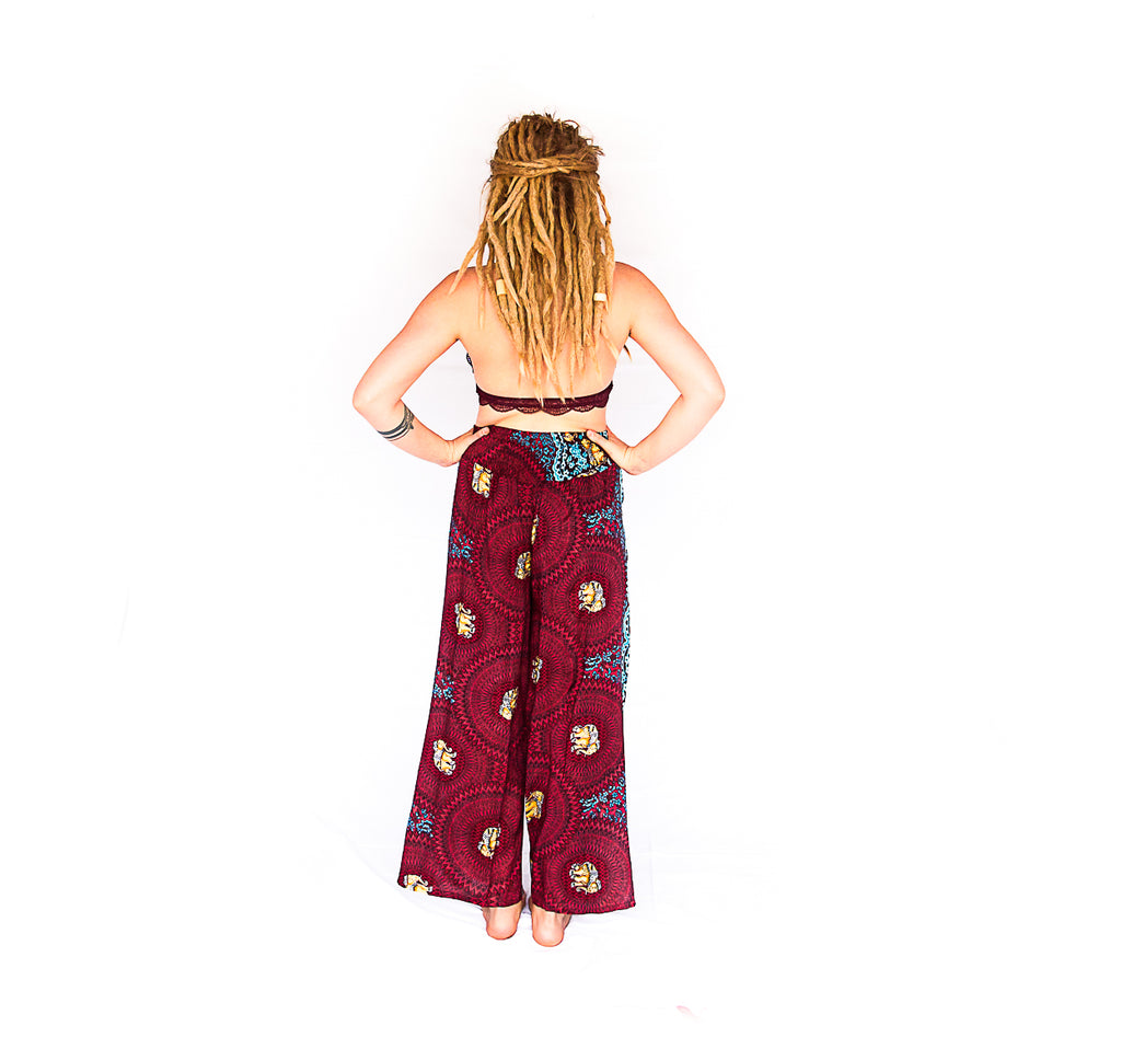 Elephant Design Open Leg Pants in Red-The High Thai-The High Thai-Yoga Pants-Harem Pants-Hippie Clothing-San Diego
