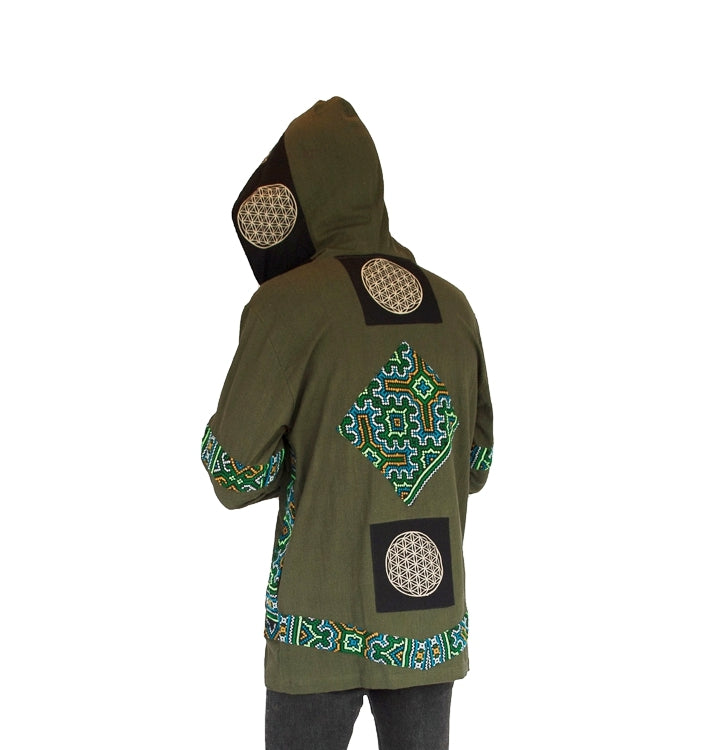 Tribal Flower of Life Jacket with a back patch in Brown-The High Thai-The High Thai-Yoga Pants-Harem Pants-Hippie Clothing-San Diego