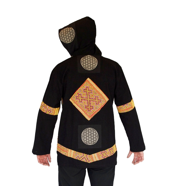 Tribal Flower of Life Jacket with a back patch in Brown-The High Thai-The High Thai-Yoga Pants-Harem Pants-Hippie Clothing-San Diego