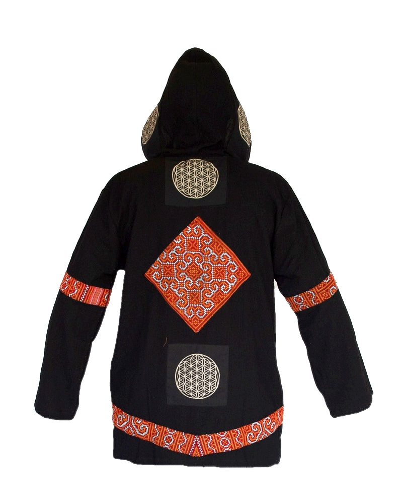 Tribal Flower of Life Jacket with a back patch in Black-The High Thai-The High Thai-Yoga Pants-Harem Pants-Hippie Clothing-San Diego