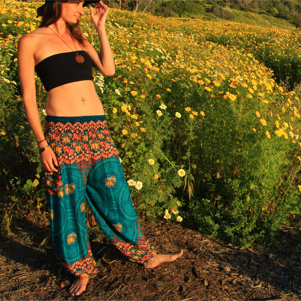 Elephant Design Straight Leg Harem Pants in Turquoise – The High Thai