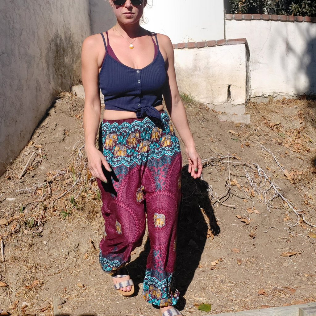 Elephant Design Straight Leg Harem Pants in Red-The High Thai-The High Thai-Yoga Pants-Harem Pants-Hippie Clothing-San Diego