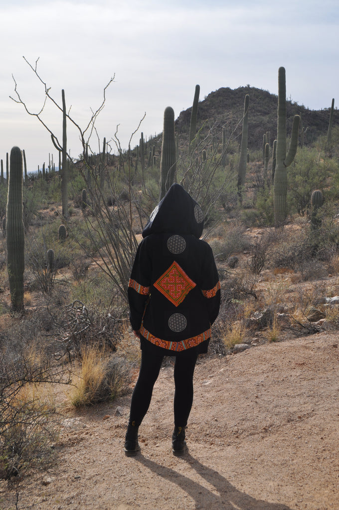 Tribal Flower of Life Jacket with a back patch in Black-The High Thai-The High Thai-Yoga Pants-Harem Pants-Hippie Clothing-San Diego