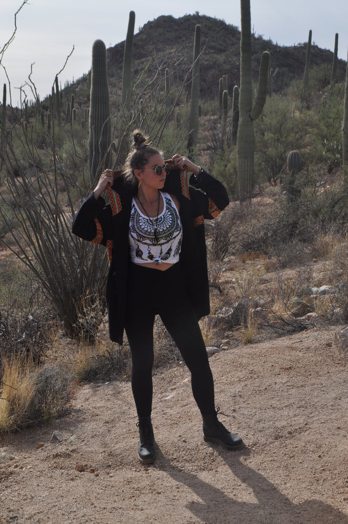 Tribal Flower of Life Jacket with a back patch in Black-The High Thai-The High Thai-Yoga Pants-Harem Pants-Hippie Clothing-San Diego