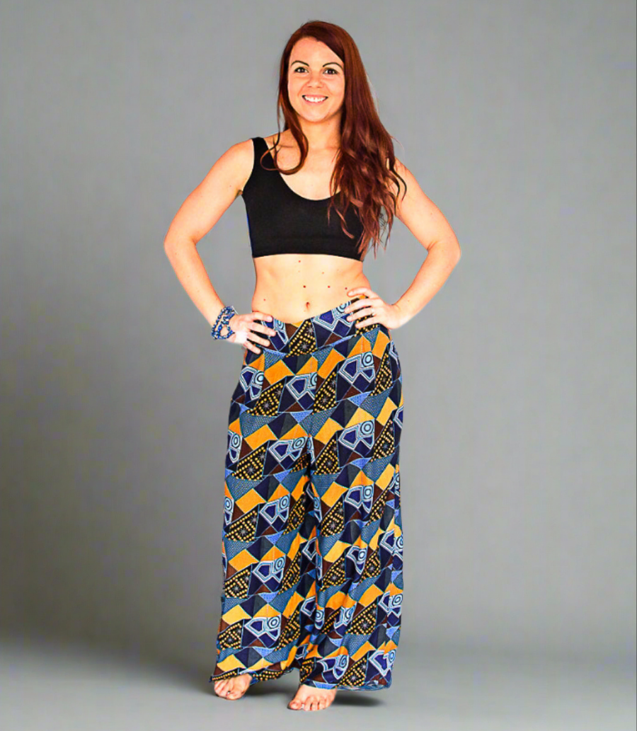 Palazzo Pants in Retro Blue-The High Thai-The High Thai-Yoga Pants-Harem Pants-Hippie Clothing-San Diego